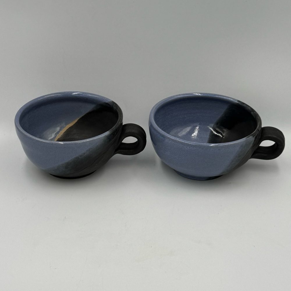 M. Ray Stoneware 2 Toned Hand-thrown Coffee Mugs - Picture 2 of 6